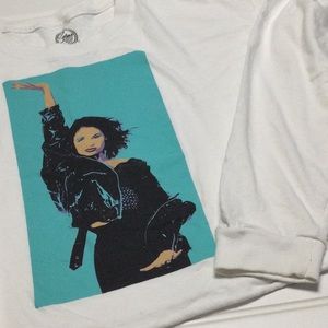 “Selena” White t-shirt Cropped Long Sleeve L Streetwear Casual